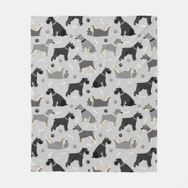 Schnauzer Paws and Bones Fleece Blanket (Front)