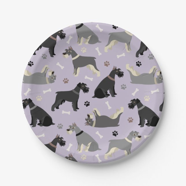 Schnauzer Paws and Bones Paper Plate (Front)