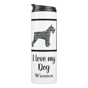 Schnauzer Pet Dog Yellow & Blue Grid Silhouette Thermal Tumbler