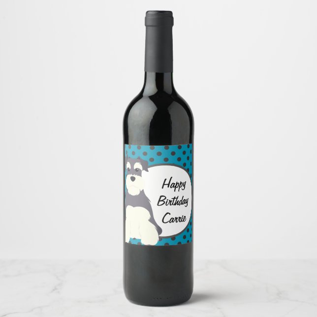 Schnauzer Polka Dots Personalized Wine Label (Front)