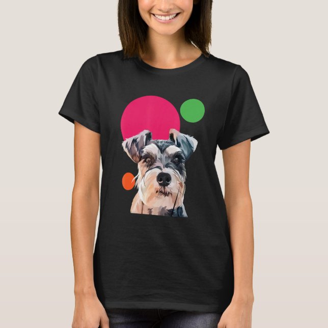 Schnauzer Pop Art Mini Schnauzer Portrait Dog Colo T-Shirt (Front)