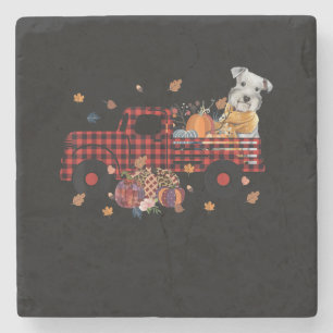 Schnauzer Pumpkin Truck Thanksgiving Halloween Stone Coaster
