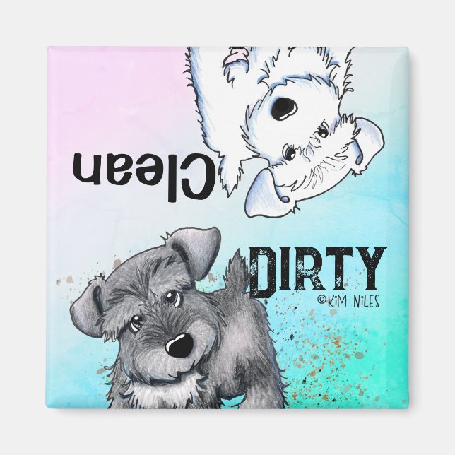 Schnauzer Pup Clean Dirty Dishwasher Magnet (Front)