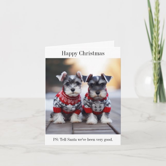 Schnauzer Puppies Happy Christmas Card (Front)