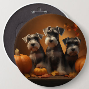 Schnauzer Puppy Autumn Delight Pumpkin  6 Inch Round Button