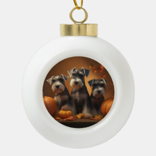 Schnauzer Puppy Autumn Delight Pumpkin  Ceramic Ball Christmas Ornament