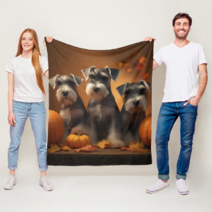 Schnauzer Puppy Autumn Delight Pumpkin Fleece Blanket