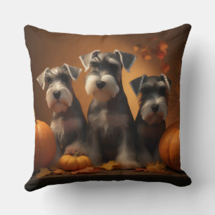 Schnauzer Puppy Autumn Delight Pumpkin Throw Pillow