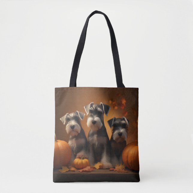 Schnauzer Puppy Autumn Delight Pumpkin  Tote Bag (Front)