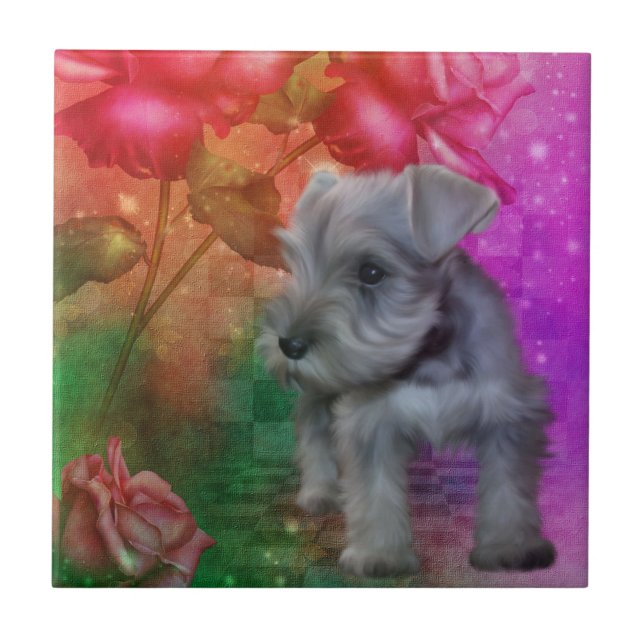 Schnauzer Puppy Dog Animal Art Tile (Front)