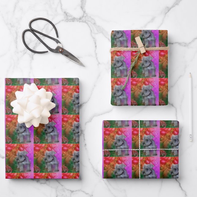 Schnauzer Puppy Dog Animal Art    Wrapping Paper Sheet (Front)