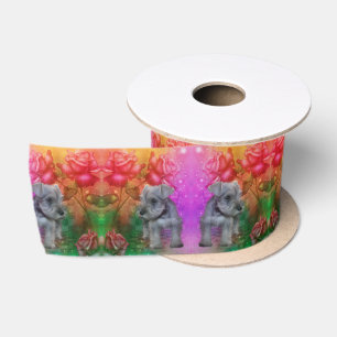 Schnauzer Puppy Fantasy Roses Dog Satin Ribbon