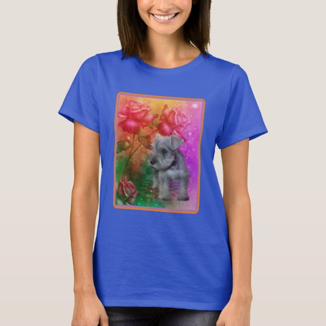 Schnauzer Puppy Fantasy Roses Dog  T-Shirt (Front)