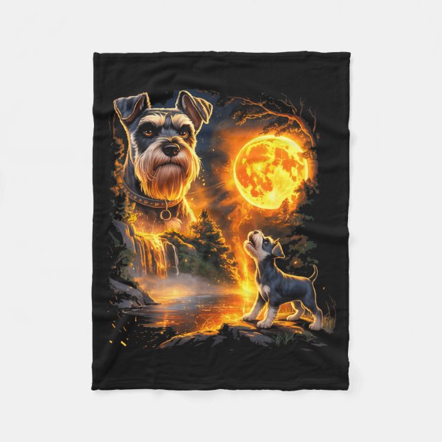 Schnauzer Puppy Howling to Protector Under The Fleece Blanket (Front)
