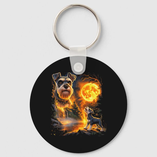 Schnauzer Puppy Howling to Protector Under The Keychain (Front)