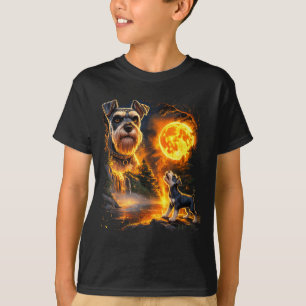 Schnauzer Puppy Howling to Protector Under The T-Shirt