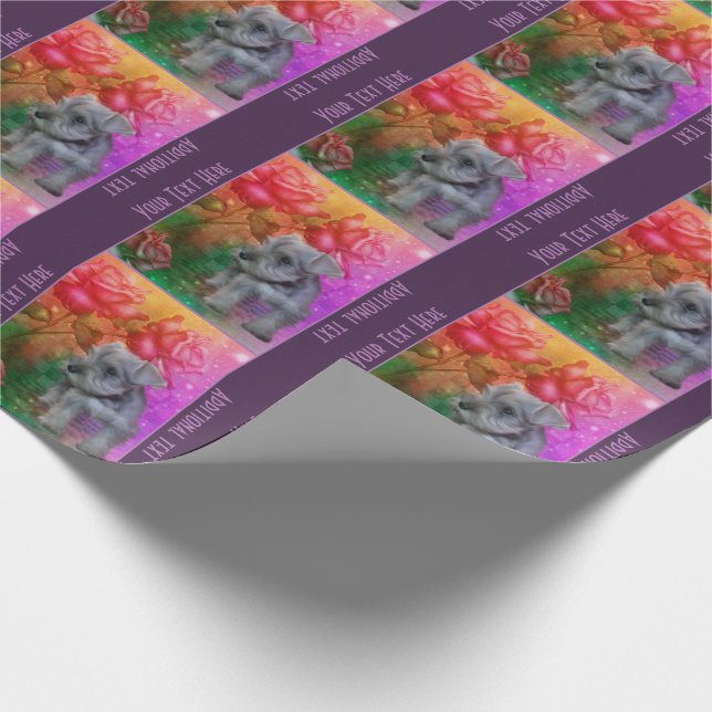 Schnauzer Puppy Roses Dog Art Personalized Wrapping Paper (Corner)