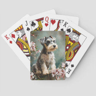 Schnauzer Puppy Spring Cherry Blossoms Playing Cards