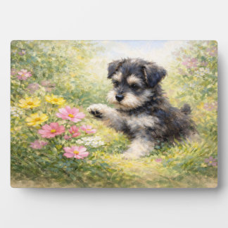 Schnauzer Puppy Springtime Flowers Plaque