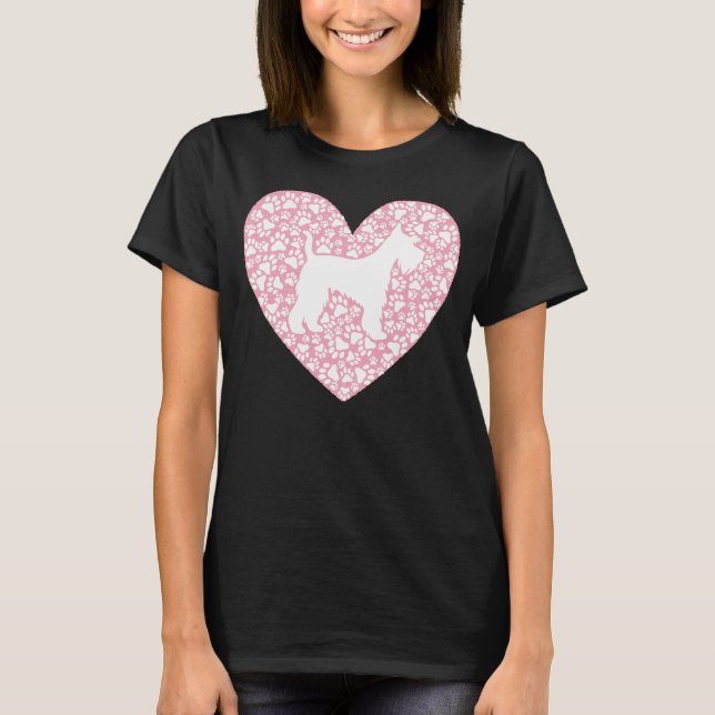 Schnauzer Silhouette Heart Paws Adorable T-Shirt (Front)