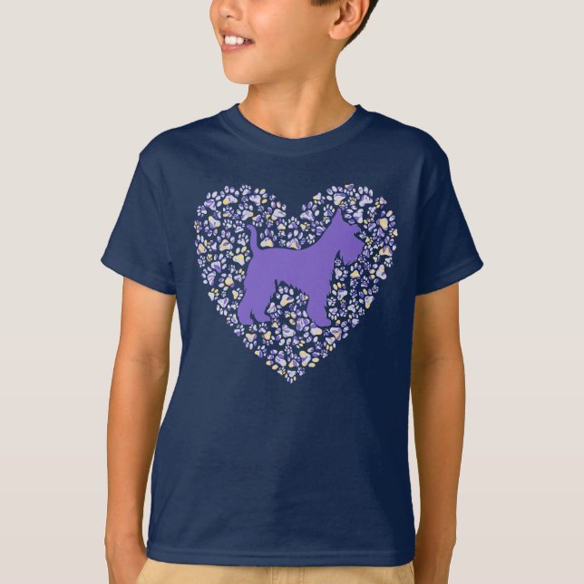 Schnauzer Silhouette Heart Paws Adorable T-Shirt (Front)