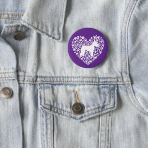 Schnauzer Silhouette Heart Paws Print - Dog Lover 2 Inch Round Button