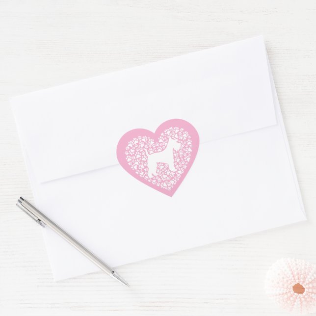 Schnauzer Silhouette Heart Paws Print - Dog Lover Heart Sticker (Envelope)