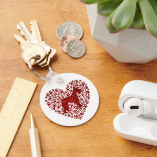 Schnauzer Silhouette Heart Paws Print - Dog Lover Keychain
