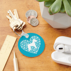 Schnauzer Silhouette Heart Paws Print - Dog Lover Keychain