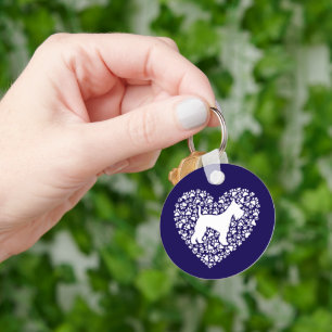 Schnauzer Silhouette Heart Paws Print - Dog Lover Keychain