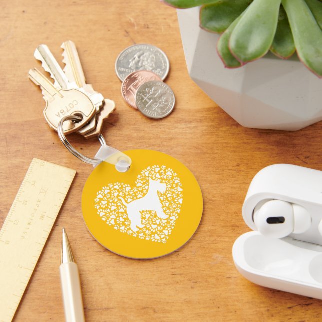 Schnauzer Silhouette Heart Paws Print - Dog Lover Keychain (Desk)