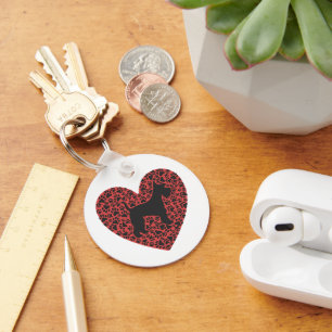 Schnauzer Silhouette Heart Paws Print - Dog Lover Keychain
