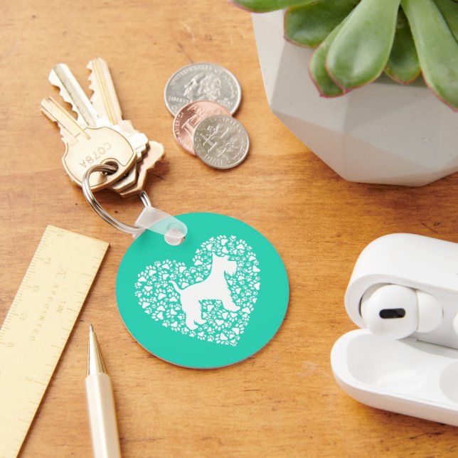 Schnauzer Silhouette Heart Paws Print - Dog Lover Keychain (Desk)