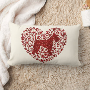 Schnauzer Silhouette Heart Paws Print - Dog Lover Lumbar Pillow