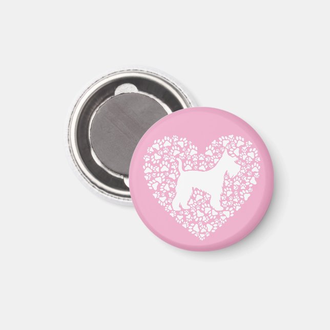 Schnauzer Silhouette Heart Paws Print - Dog Lover Magnet (Front/Back)