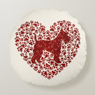 Schnauzer Silhouette Heart Paws Print - Dog Lover Round Pillow