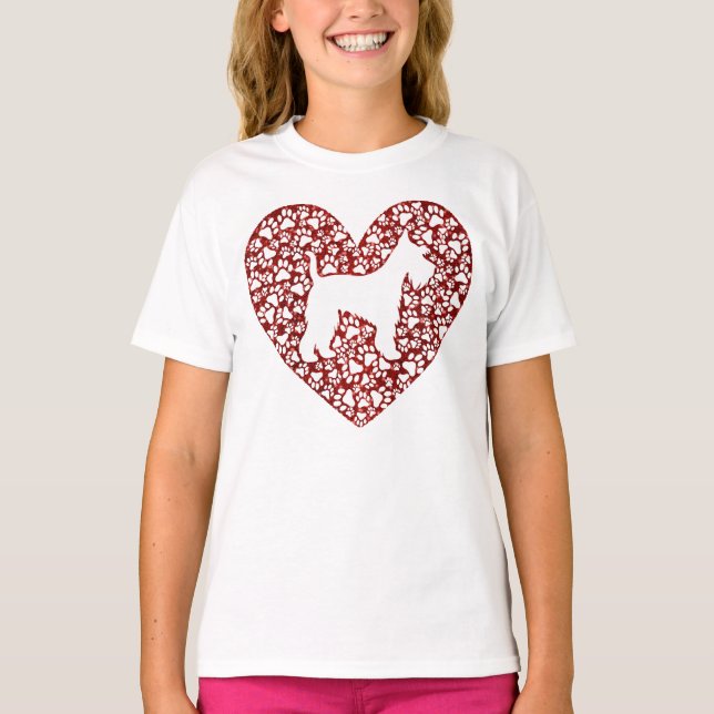 Schnauzer Silhouette Heart Paws Print - Dog Lover T-Shirt (Front)