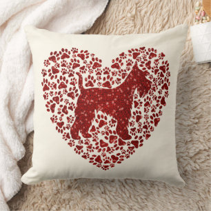Schnauzer Silhouette Heart Paws Print - Dog Lover Throw Pillow