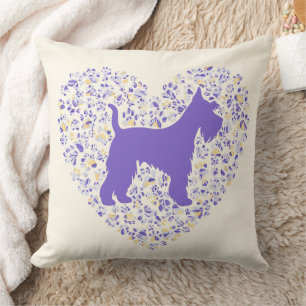 Schnauzer Silhouette Heart Paws Print - Dog Lover Throw Pillow