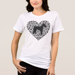 Schnauzer Silhouette Heart Paws Print - Dog Lover Tri-Blend Shirt