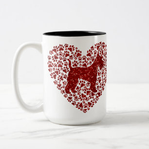 Schnauzer Silhouette Heart Paws Print - Dog Lover Two-Tone Coffee Mug