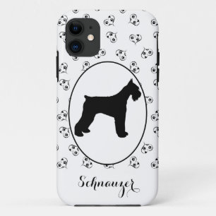 Schnauzer Silhouette Hearts and Paw Prints iPhone 11 Case