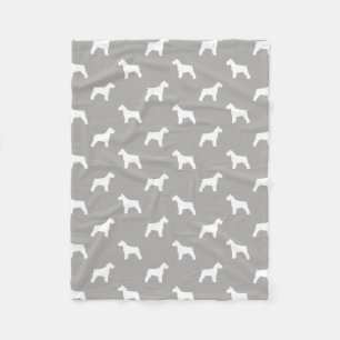 Schnauzer Silhouettes Pattern White and Grey Fleece Blanket