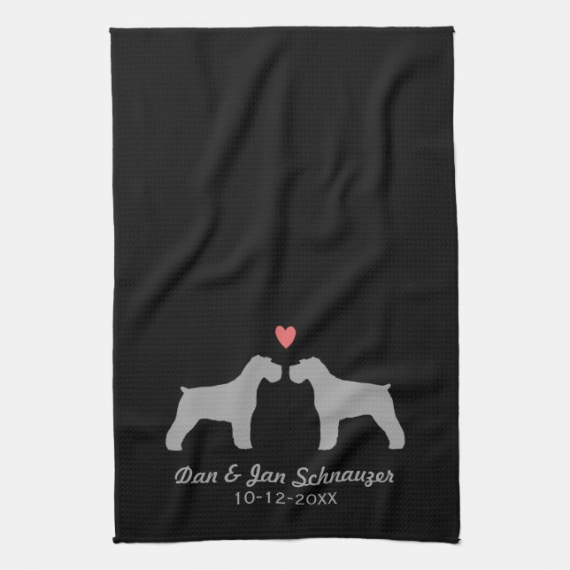 Schnauzer Silhouettes with Heart and Text Kitchen Towel (Vertical)