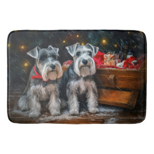 Schnauzer Snowy Sleigh Christmas Decor Bath Mat