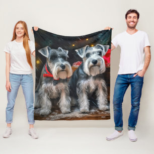 Schnauzer Snowy Sleigh Christmas Decor Fleece Blanket