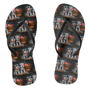 Schnauzer Snowy Sleigh Christmas Decor  Flip Flops