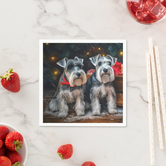 Schnauzer Snowy Sleigh Christmas Decor  Napkin (Insitu)