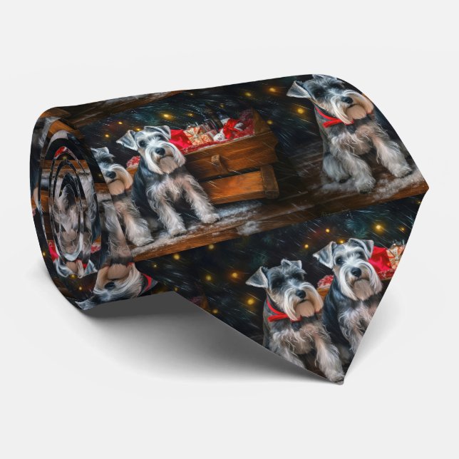 Schnauzer Snowy Sleigh Christmas Decor  Tie (Rolled)