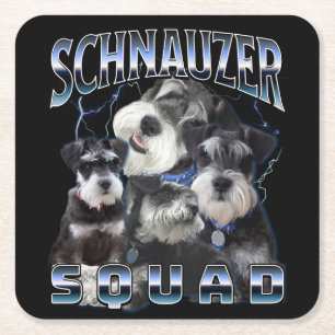 Schnauzer Squad - Bootleg Rap Style Square Paper Coaster